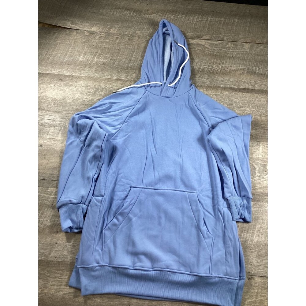 The Warmy Womens Blue Cotton Fleece Hooded Long Sleeve Pullover Sweatshirt M